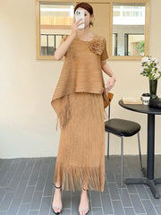 Luxury Modest Pleated Relaxed Skirt Set