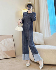 Modern Pleats Denim Wide-Leg Set