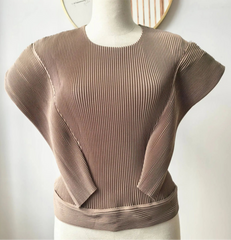 Luxe Plissé Cape-Sleeve Top