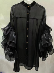 HEYFANCYSTYLE Luxurious Ruffle Sheer Blouse