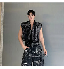 Men's 2-Piece Black Camo Denim Vest and Jeans Set