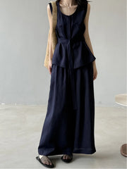 Linen Blend Top & Wide Leg Trousers Set