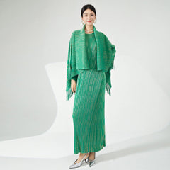 Couture Pleated Long Dress & Shawl Matching Set