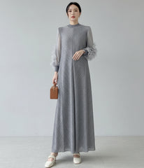 Plissé Long Sleeve Kaftan Dress