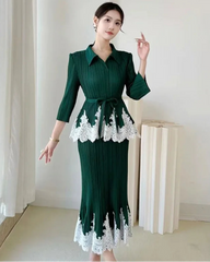 2-Piece Pleated Peplum Skirt Set