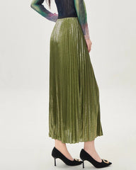 Luxury Metallic Plissé Midi Skirt