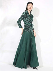 Leopard Pleated Skirt & Wrap Blouse
