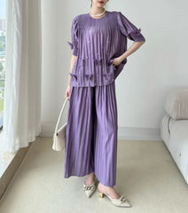 Plissé Beaded 2-Piece Trouser Set