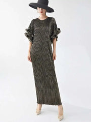 Luxury Pleated Flare Sleeve Dress