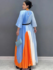 HEYFANCYSTYLE Elegant Oversized Tri-color Dress