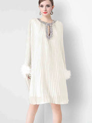 Plisse Crystal Neckline Cocktail Dress