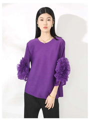 Truly Pleated Ruffle Sleeve Top
