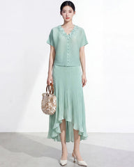 Asymmetric Ruffled Plisse Skirt