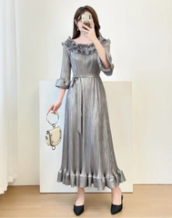 Pleated Dress With Bell Sleeves