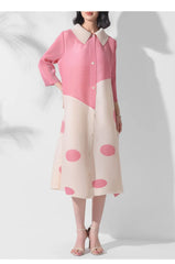Luxury Japanese Pleated Polka Dot Blouse Dress