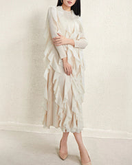Cascading Ruffle Plissé Dress
