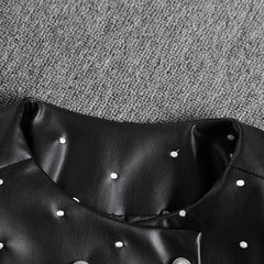 Vegan Leather Polka Dot Puff Shoulder Coat