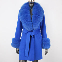 Cashmere Wool Coat with Fox Fur