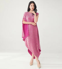 Luxury Pleats Asymmetric Cape Dress