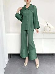 Elegant Plissé Pocket Wide Leg Pant