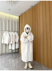 High-Fashion Oversized Velvet Faux Fur Hoodie Coat