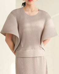 Luxe Plissé Cape-Sleeve Top