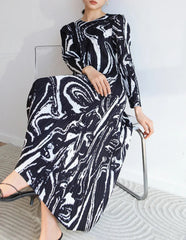 Luxury Plissé Dress Marble Print