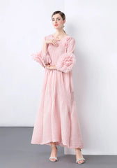 Floral Bell Sleeve Pleated Dress