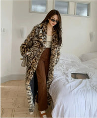 Women's Cozy Full-Length Faux Fur Cheetah Coat