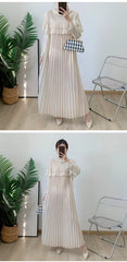 Pleated Modest Metallic Long Sleeve Midi Dress