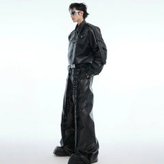 Men’s Black Wide Leg Vegan Leather Pants