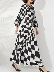 Women's New Houndstooth Pleated Chiffon Dress