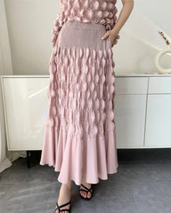Bubble Plissé Top & Midi Skirt Set