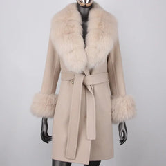 Petite Cashmere Wool Real Fur Jacket