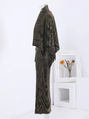 Couture Pleated Long Dress & Shawl Matching Set