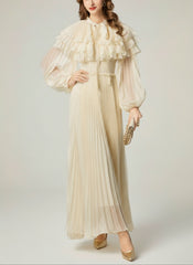 Couture Pleated Cape Dress