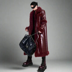 Men’s Luxury Faux Leather Fur Full-Length Coat