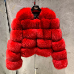 Ladies Fox Fur Crop Bomber Jacket