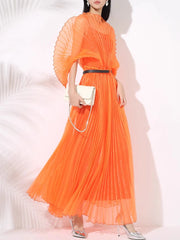 Statement Pleated Dress with Kimono Sleeves