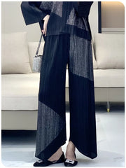 Luxury Pleated Cardigan Top with Wide-Leg Trousers