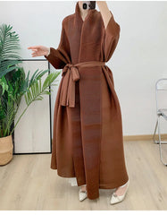 Couture Plissé Pleated Belted Robe Coat