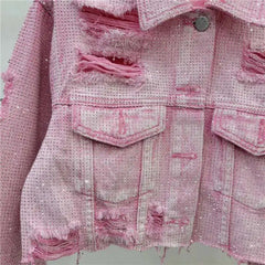 Women's Denim Embellished Cropped Jacket