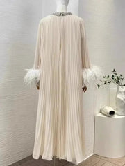 Luxe Pleated Feather Midi Dress