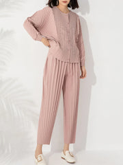 Women's 2 Piece Pleated Button-Up Top & Pants Set