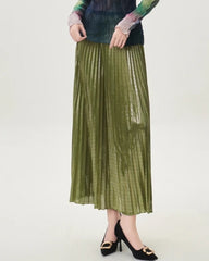 Luxury Metallic Plissé Midi Skirt