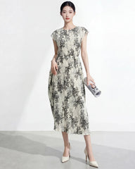 Luxury Botanical Pleated Dress