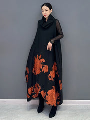 Floral Luxe Embroidered Black Turtleneck Knit Dress