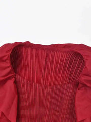 Elegant Ruffle Plissé Midi Dress