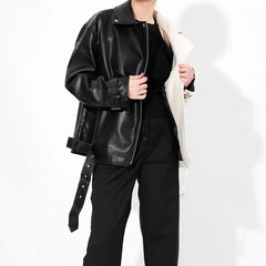 Monochromatic Supreme Black & White PU Leather Biker Jacket