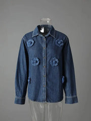 Luxe 3D Floral Denim Blouse